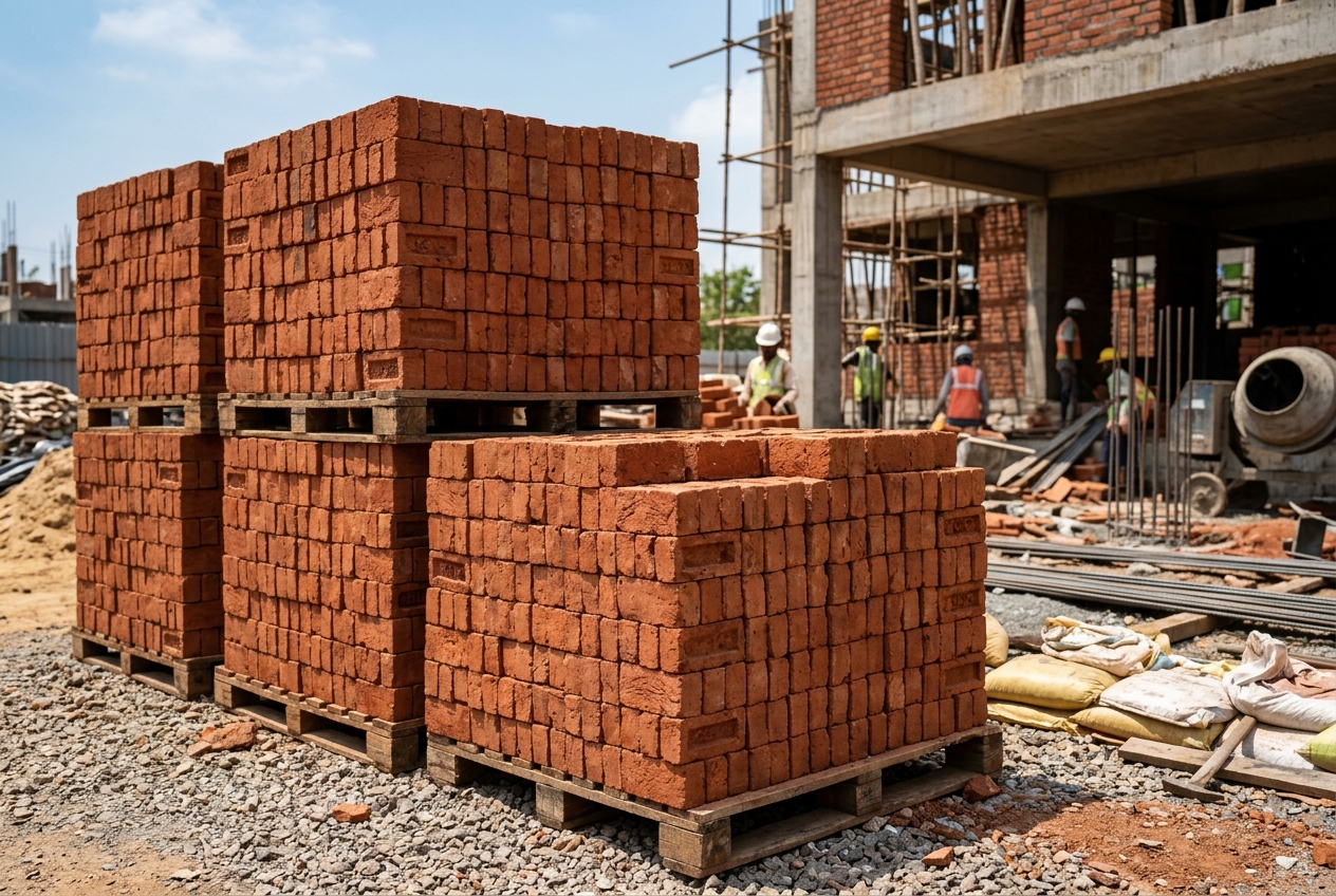 Kiln-Burnt Table-Molded Class 1 Red Clay Construction Bricks - IS 1077 Standard